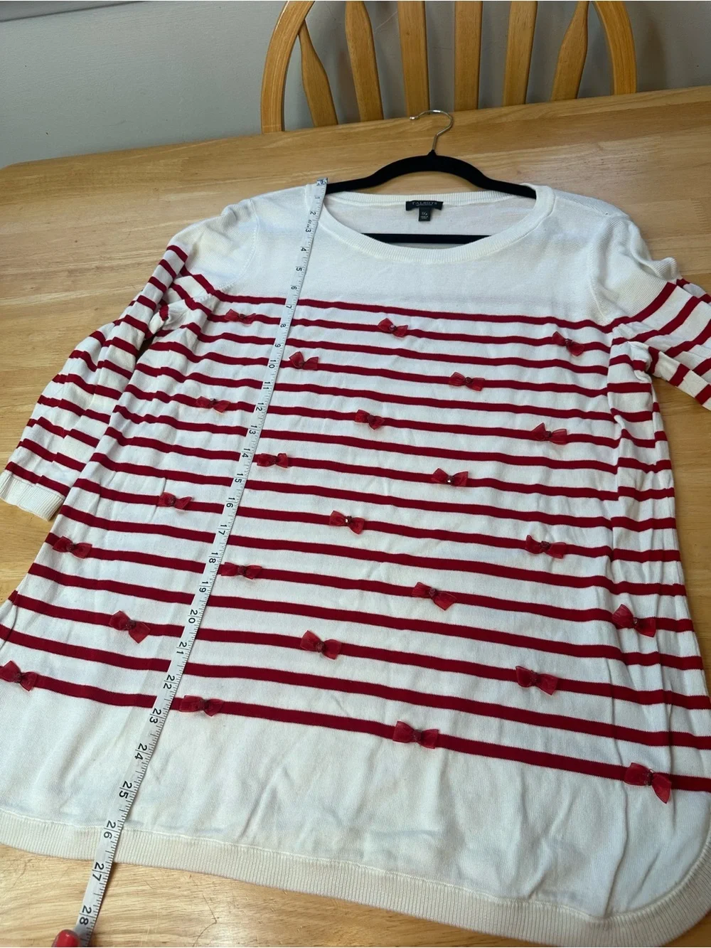 Talbots Women’s Plus Size Cute Bow Stripe Red White Tunic Sweater 1X Petite